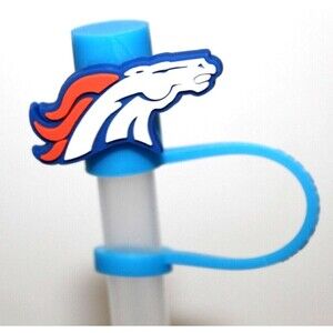 Sport Straw Cover Cap Football NFL Silicone Straw Denver Broncos Logo Lot 4